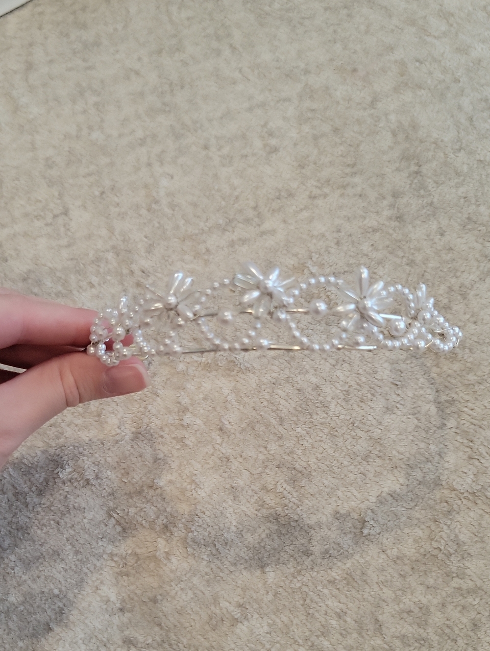 Cute Tiara For A Flower Girl, Clear And Pearl Beads, Used Condition